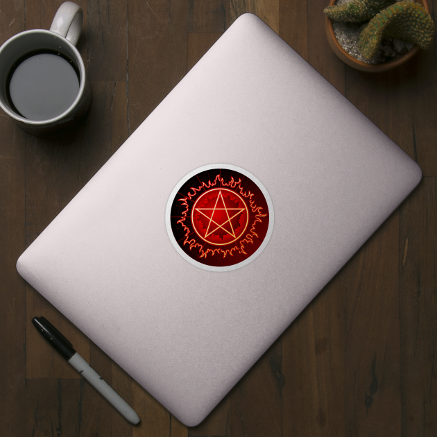 flaming pentagram pentacle in red and black by pickledpossums